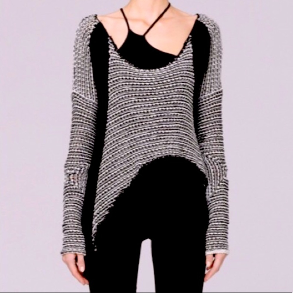 Helmut Lang Black and Gray Knit Asymmetric Sweater